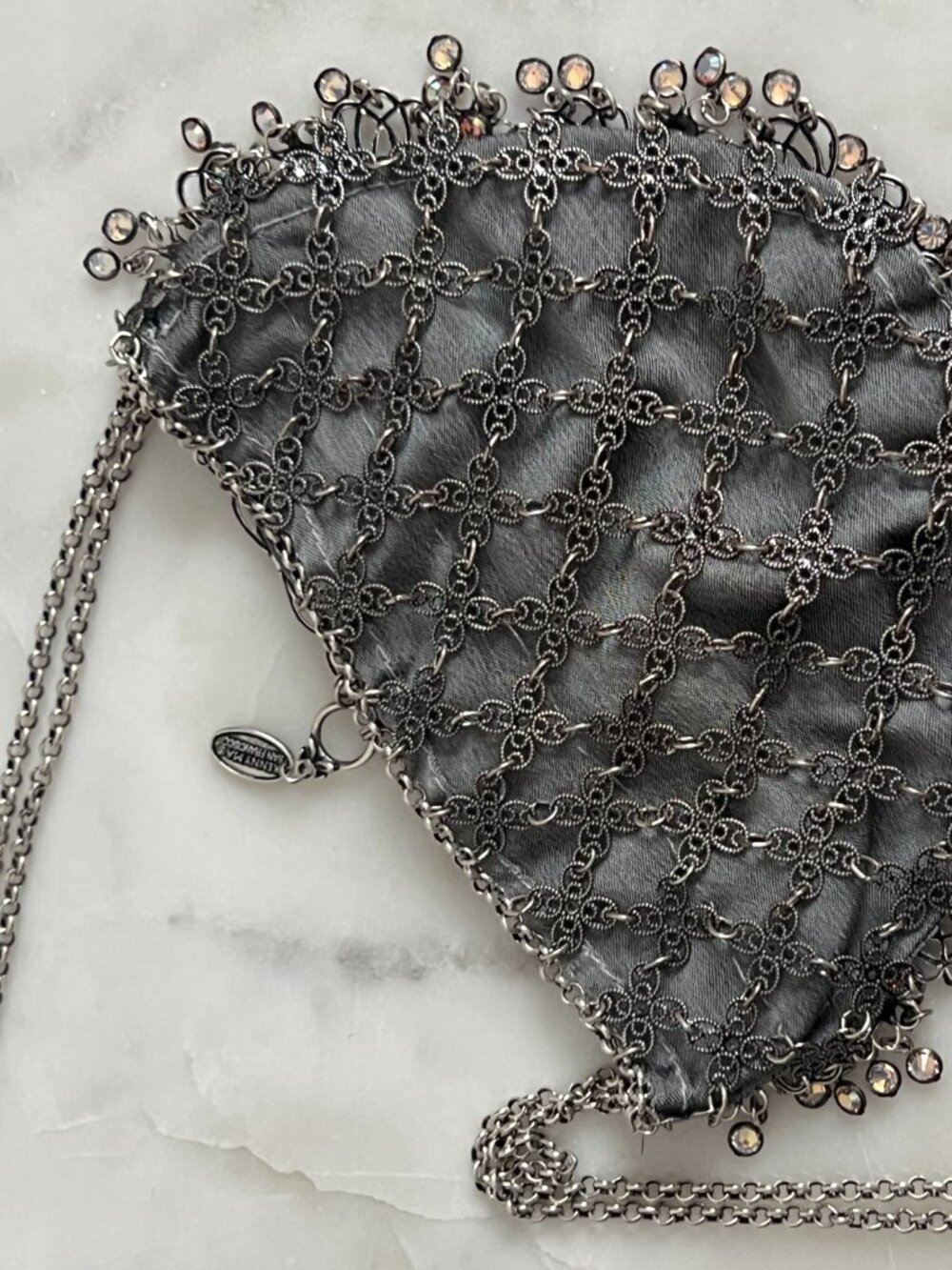 Rare Kenny Ma Silver Chainmail Y2K Evening Bag Crystal Fringe Purse - Picture 3 of 3